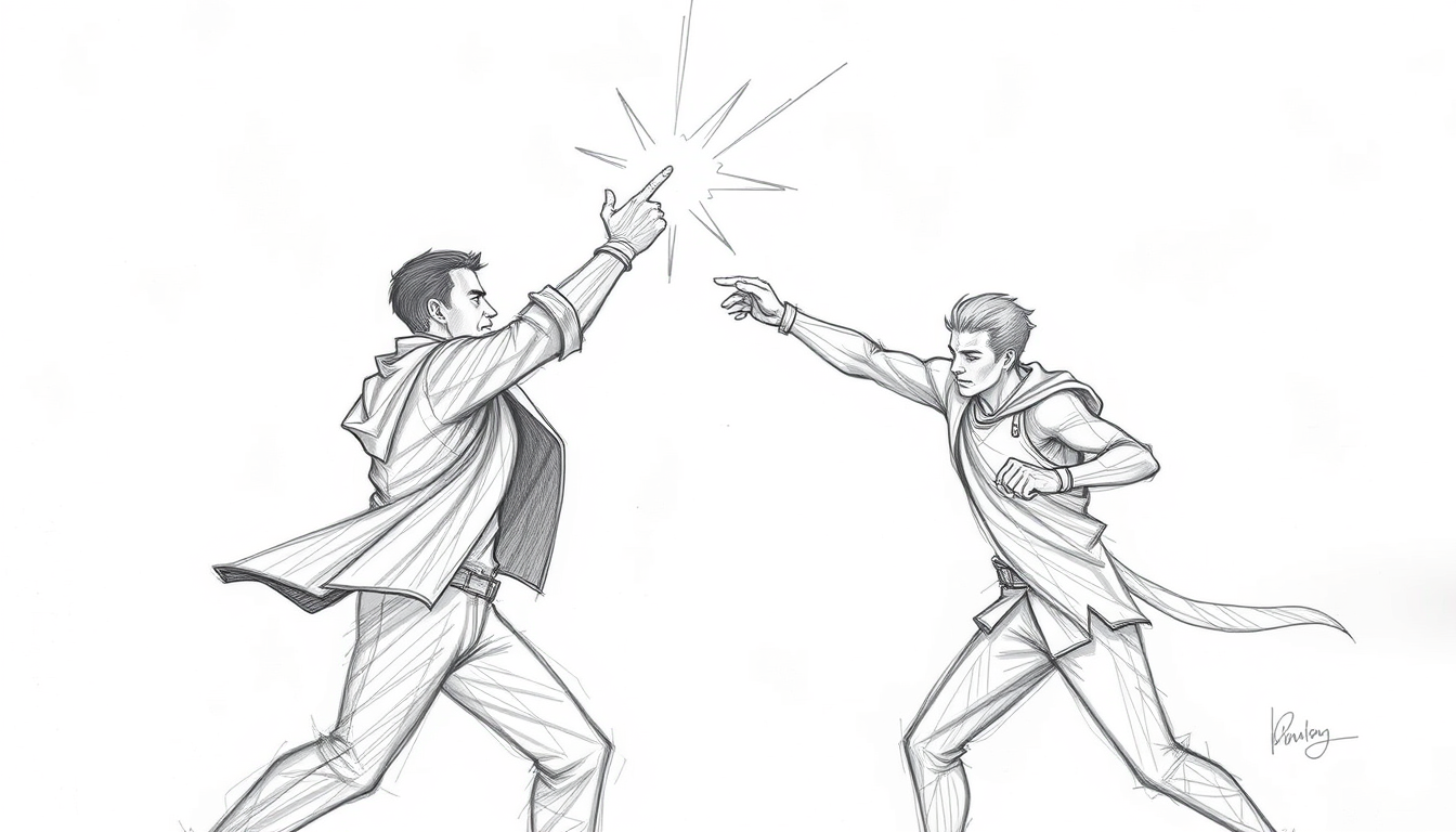 Drawings idea: drawing style, clean pencil lines, expressive sketch detail, clear subject silhouette, Dion warren fighting pat raising dion , high quality AI drawing