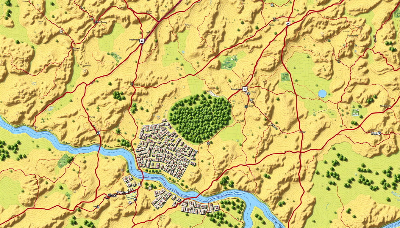 Main art studio: Generate a 1:25000 map of a lowland terrain (no mountains, max level dfiff about 50 m) ideal for printing resembling award winning cartographic maps. 