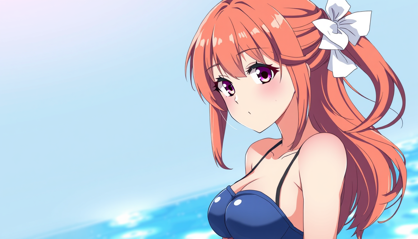 Anime idea created from the prompt: anime style, vibrant colors, expressive eyes, A woman in a swimsuit , detailed anime illustration