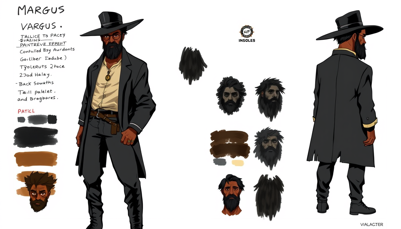 Character Sheet idea created from the prompt: a visual character reference sheet with a dominant full-body view, controlled details, palette swatches, and supporting expressions or acces