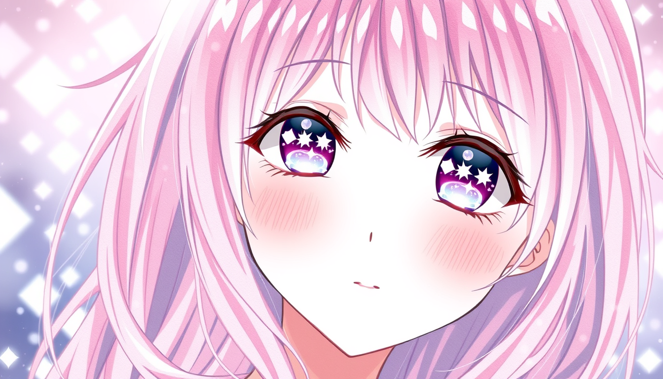 Main art studio: shoujo manga illustration, soft watercolor and colored pencil style, delicate thin line art, pastel pink and lavender color palette, glossy detailed h