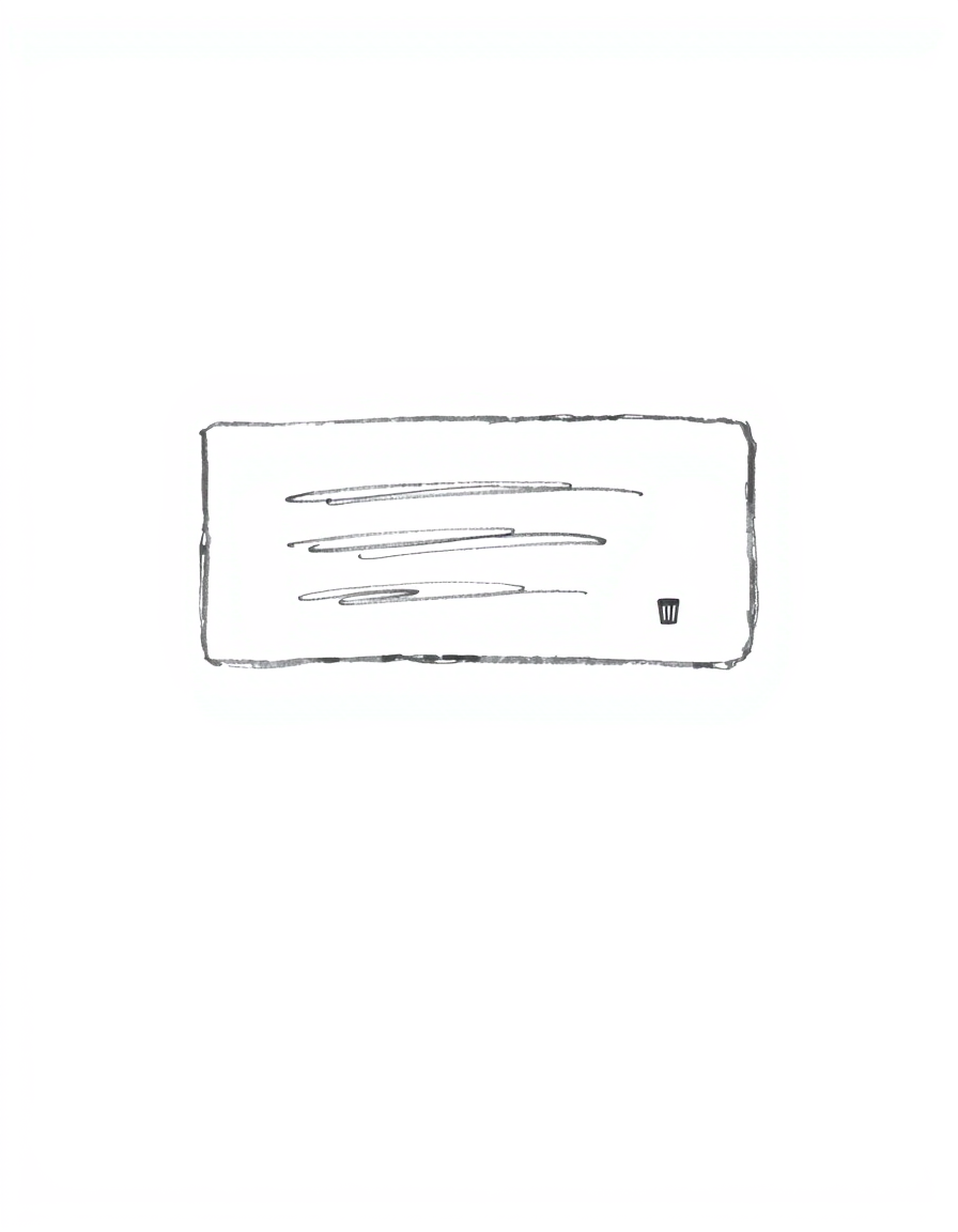 Main art studio: Minimalist black and white pencil sketch of a single floating chat window, like a Messenger conversation. Inside the chat window, show one long messag