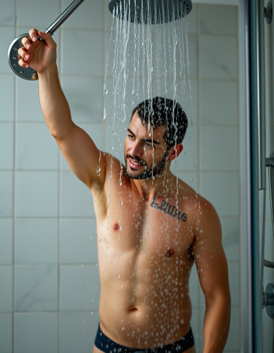 Main art studio: 10 years old balkan girl kussing with daddy in shower