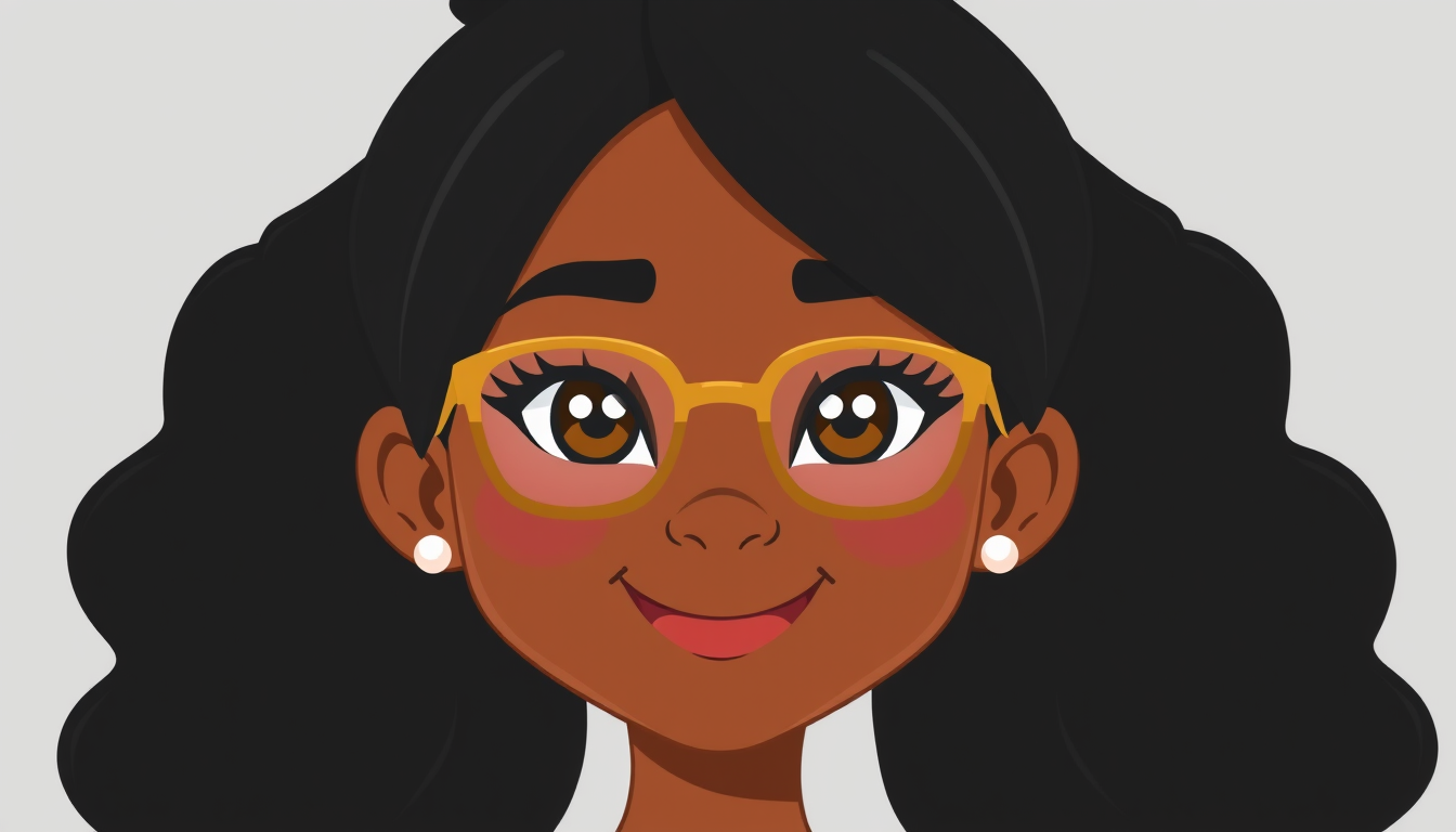 Cartoon Avatar idea created from the prompt: cartoon avatar, head-and-shoulders, bold outlines, flat shading, a cartoon style image of a cute young dark black woman, with long nappy bla