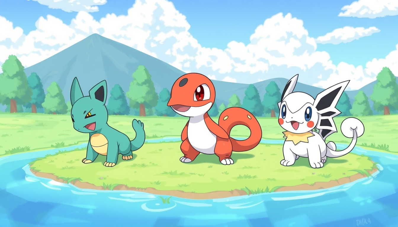 AI Art prompt example created from the prompt: new starter three pokemon