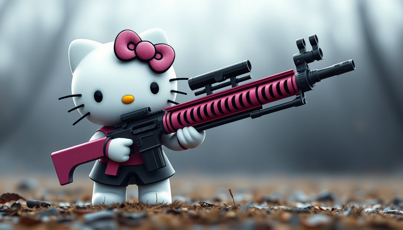 Main art studio: Hello Kitty mit waffen als Discord titelbild vernünftig Scharfschütze