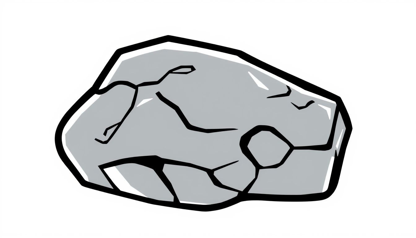 Game Asset idea created from the prompt: 2D game asset, clean isolated object, consistent art style, cartoon gray rock, thick black outline, white border, chunky shapes, rough textu