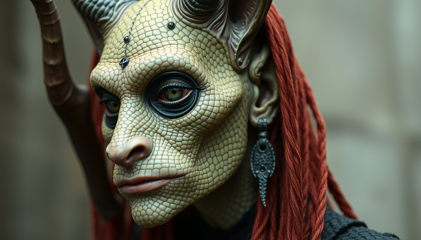 Main art studio: Crone/Hag with lizard scale skin and subtle fox like facial features