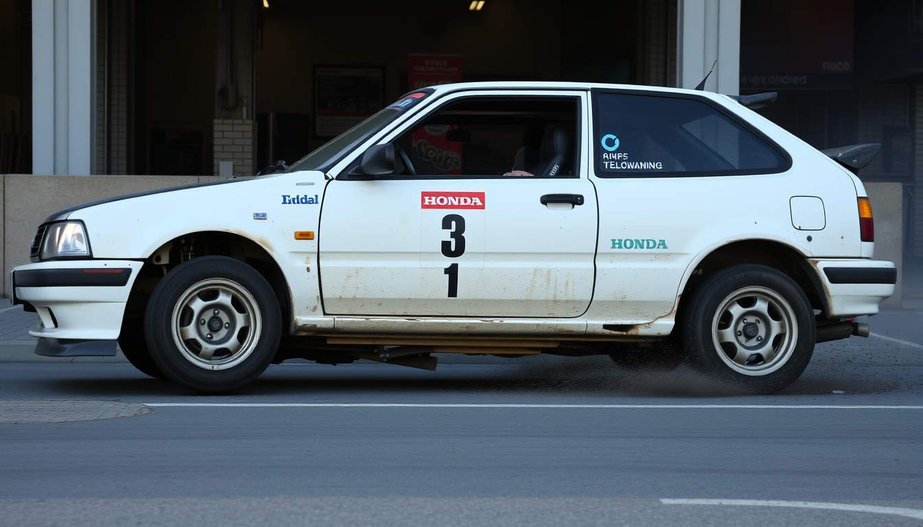 Main art studio: demolition racing car with old honda civic