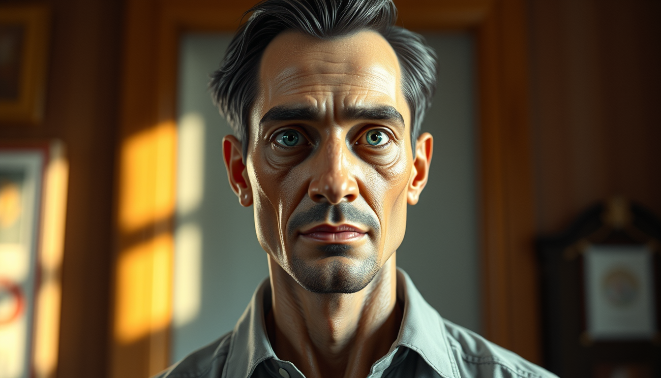 AI Human idea created from the prompt: fictional synthetic human portrait, natural anatomy and expression, coherent clothing and setting, mr jack , intentional photographic framin