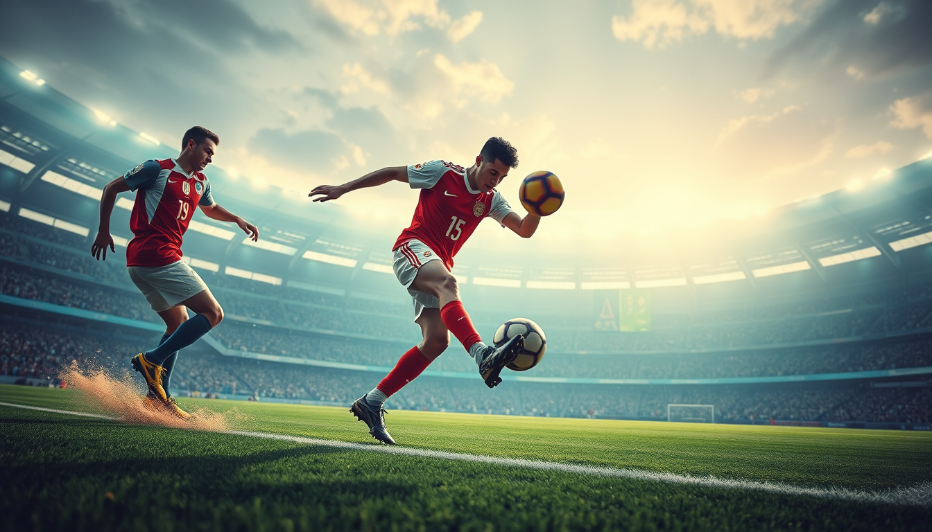 Main art studio: crie uma imagem de um jogador chutando a bola para o gol na final da copa do mundo