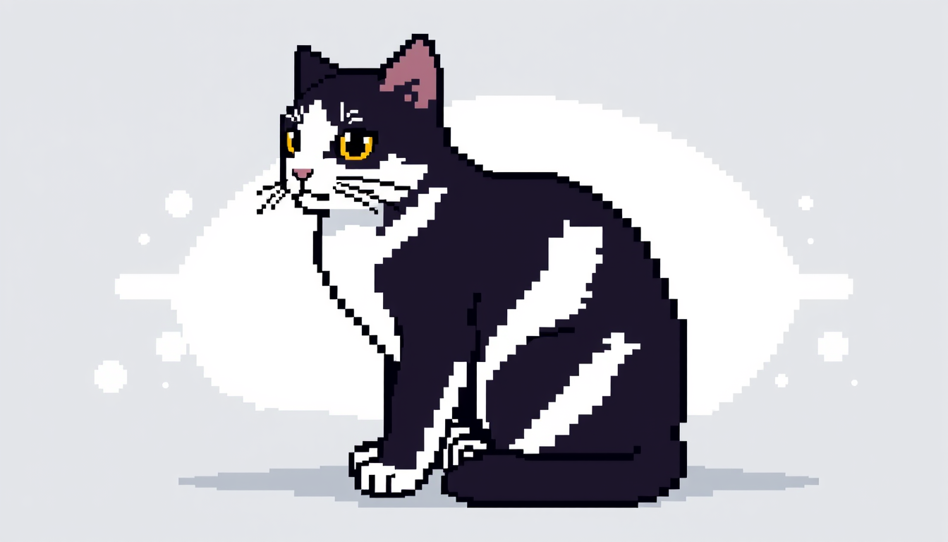 AI Art prompt example created from the prompt: small black and white cat pixel art sat