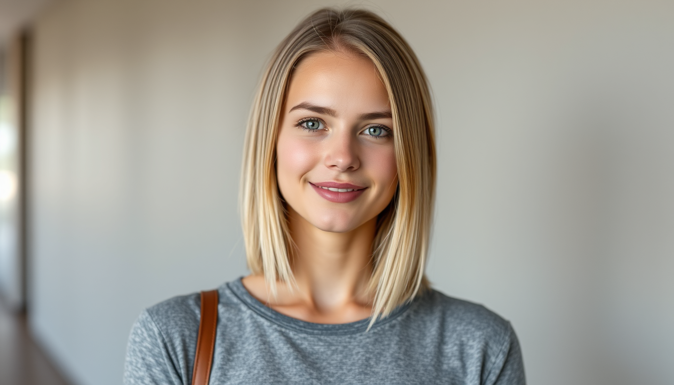Main art studio: LiMaSo, the same fictional 18-year-old German woman in every image. Naturally pretty girl-next-door, soft oval face, natural facial proportions, strai