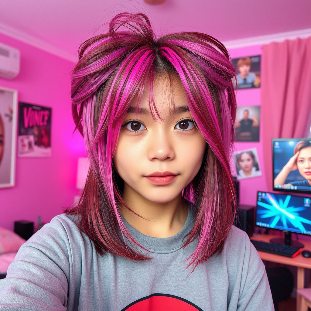 AI Art prompt example created from the prompt: Vtuber dengan rambut panjang yang semampai sampai punggung, dan juga mata yang berwarna ungu dengan detail pupil mata yang ada bentuk bintan