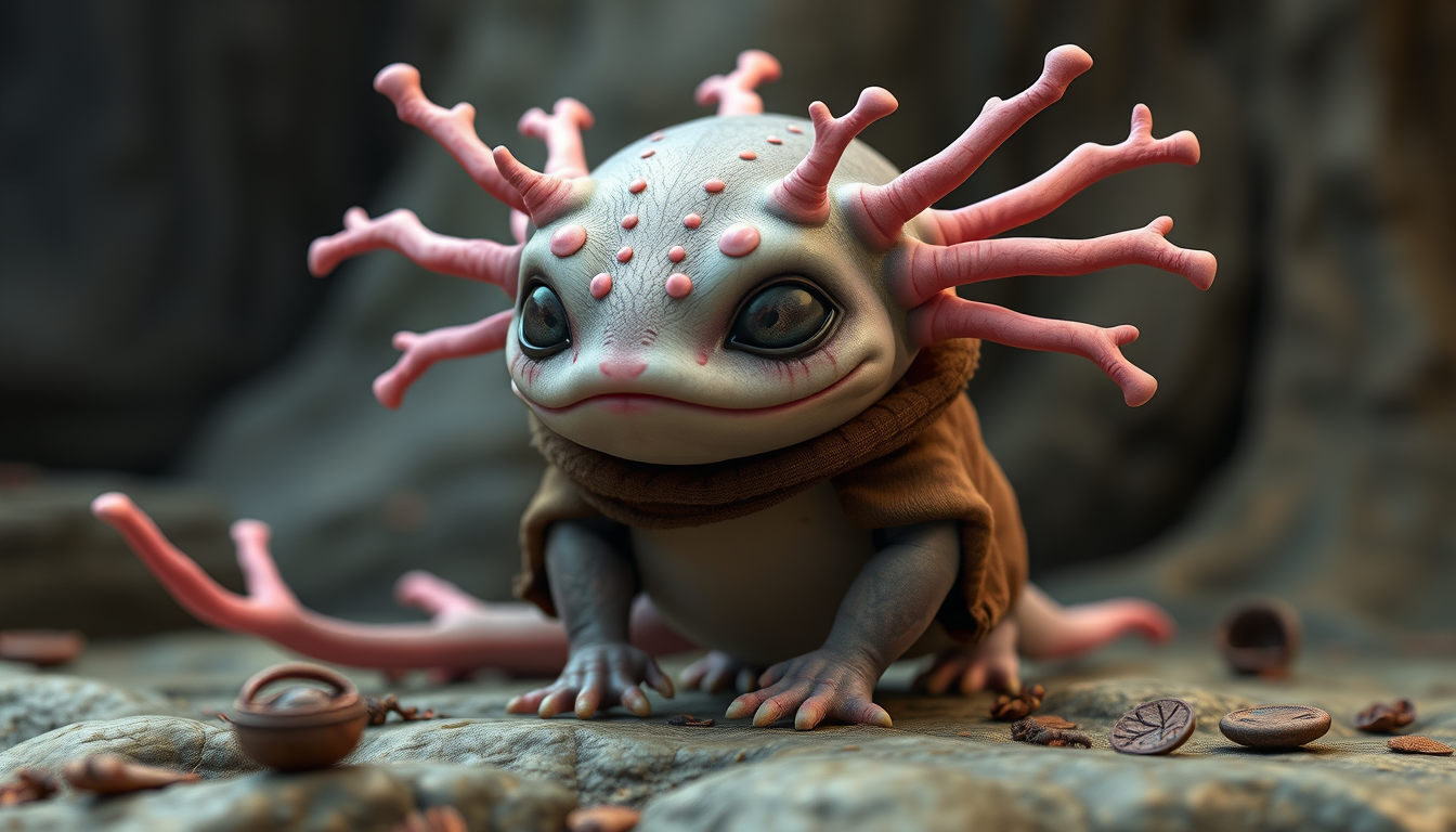 Main art studio: Create Khormak, a strange but adorable magical forest creature. Same height and proportions as Fandogh, with a soft round belly. A unique axolotl-insp