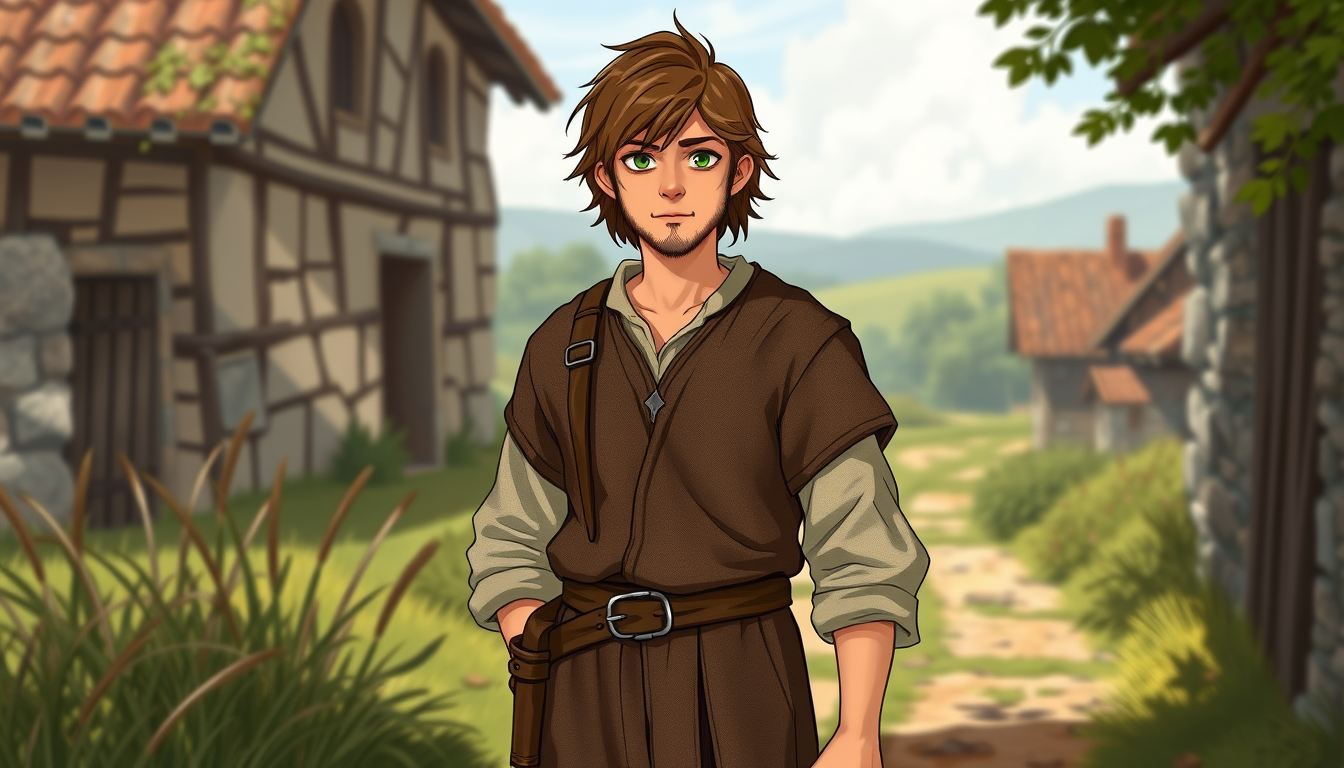 Characters idea: original character design, detailed outfit and accessories, expressive personality, A young French peasant from the Languedoc region near Carcassonne