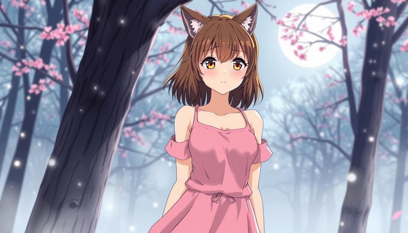 Main art studio: erstelle mir ein anime mädchen in pinker ganz kurzen unterwäche, sie soll braune haare mittellange und wolf cut haben mit braunen augen, sie soll eine