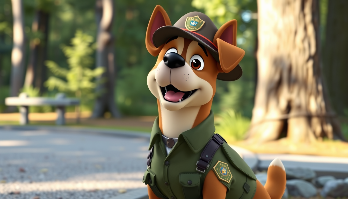 Main art studio: A cartoon dog in a park ranger uniform