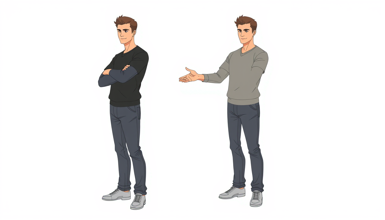 Pose idea: a clear single-character pose reference with readable weight, gesture, limb separation, camera angle, and simple clothing, deliberate composition, Sta