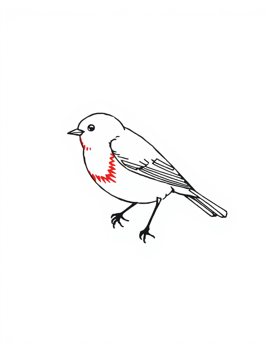 AI Art prompt example created from the prompt: Tattoo design, European robin, ms paint pixel lines, Minimalist style, simple details, continuous single line, black and red ink, white back
