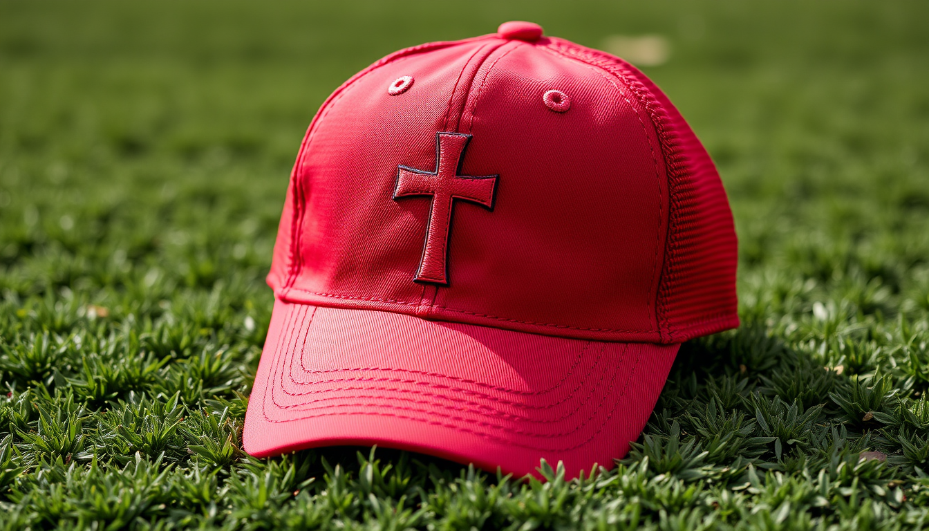 Main art studio: AOC/Newsome 2028 in a cross on a ball cap in red white