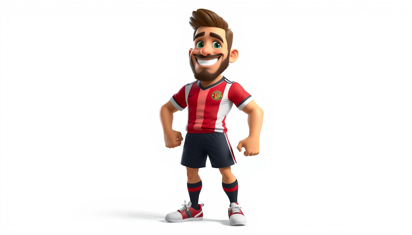 Character idea created from the prompt: an original character defined by silhouette, role, outfit, palette, and expression, deliberate composition, Mascote masculino de futebol mui