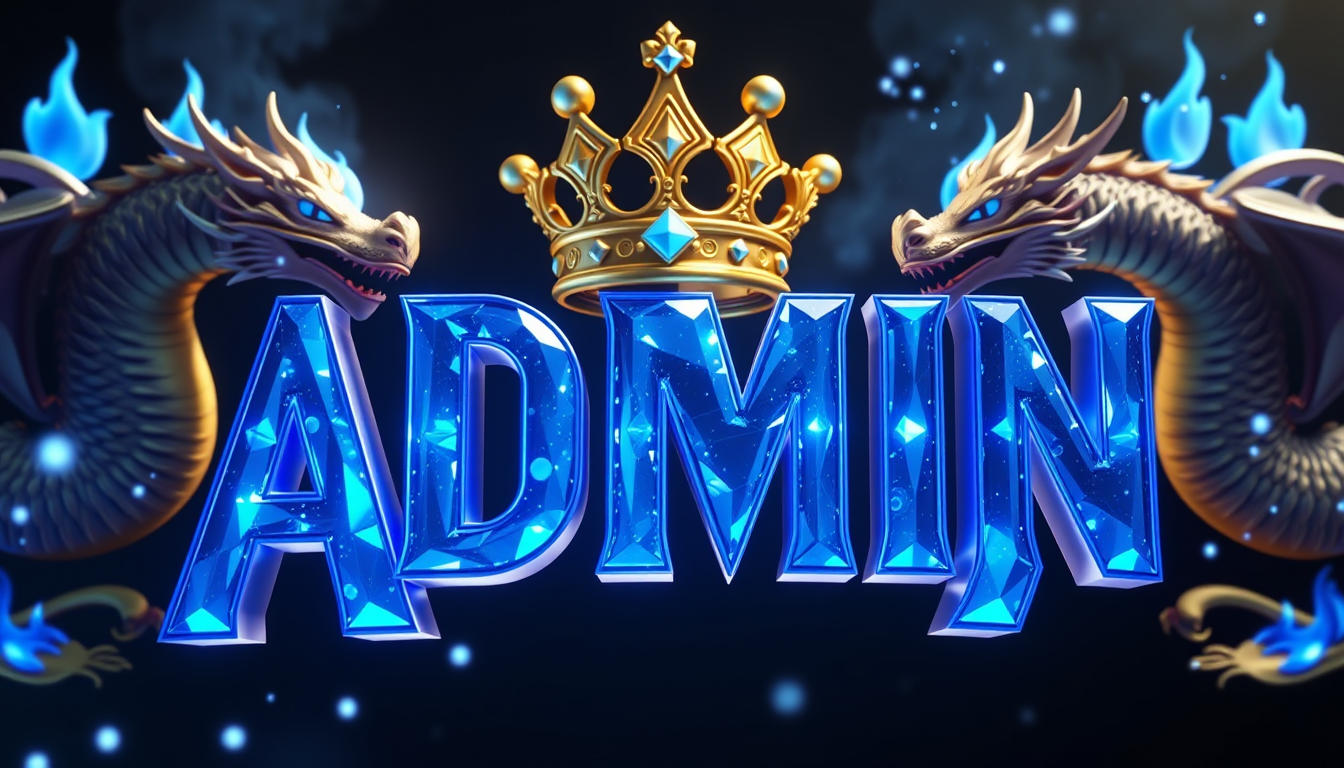 Main art studio: Animate this exact ADMIN 3D frame into a realistic cinematic video. The blue diamonds sparkle and reflect light, golden crown shines, dragons move the