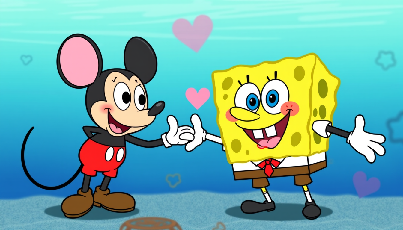 Main art studio: sponge bob and micky mouse meets each others's best best friends