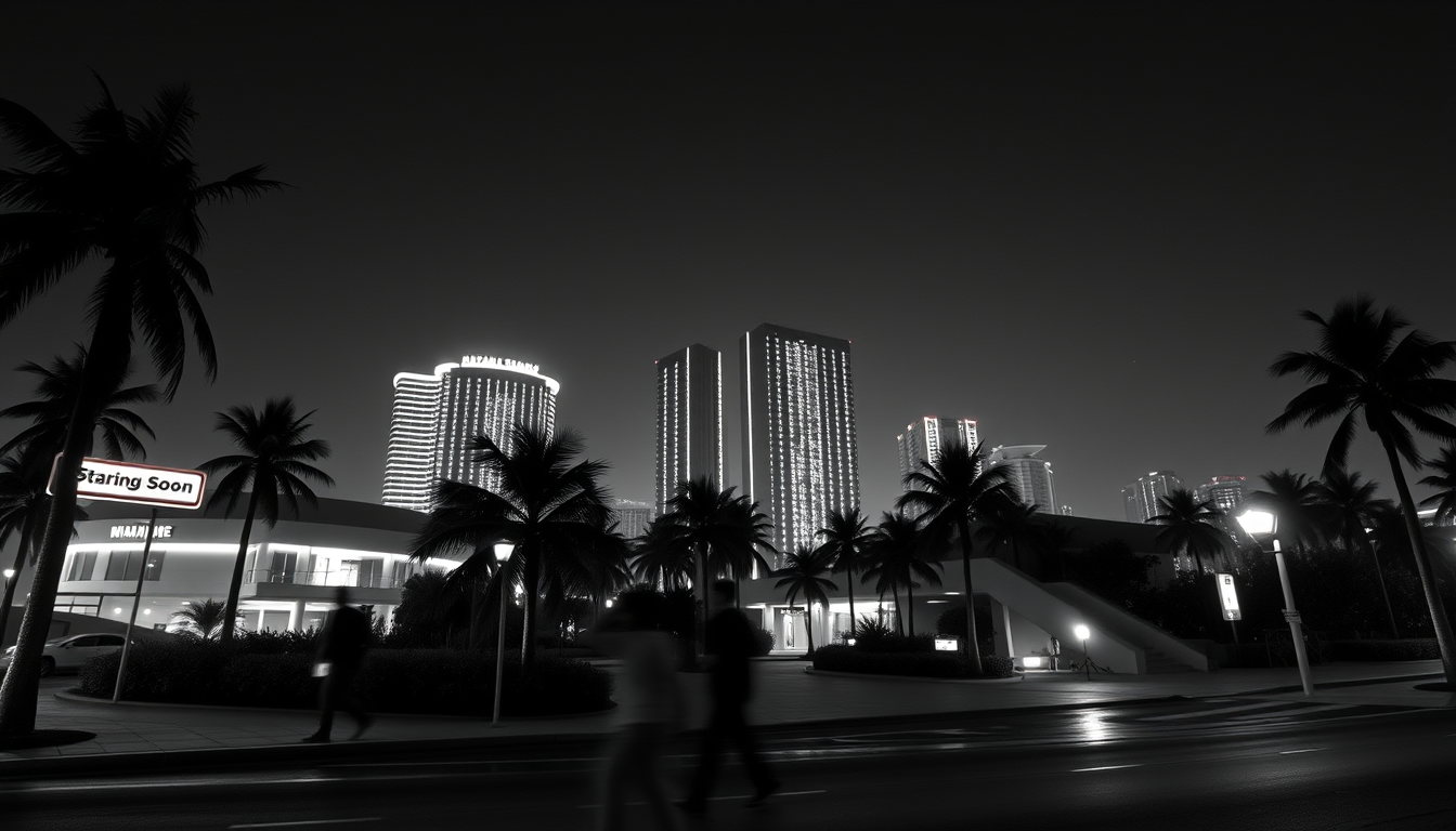 Main art studio: Miami Black is a sleek, dark streaming overlay inspired by Miami’s nightlife and tropical urban atmosphere. Its monochrome black-and-white palette, pa