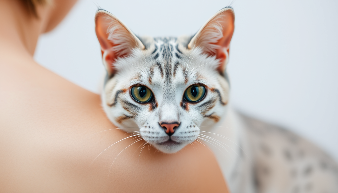 Main art studio: shoulder tattoo cat in light pink, light blue, white