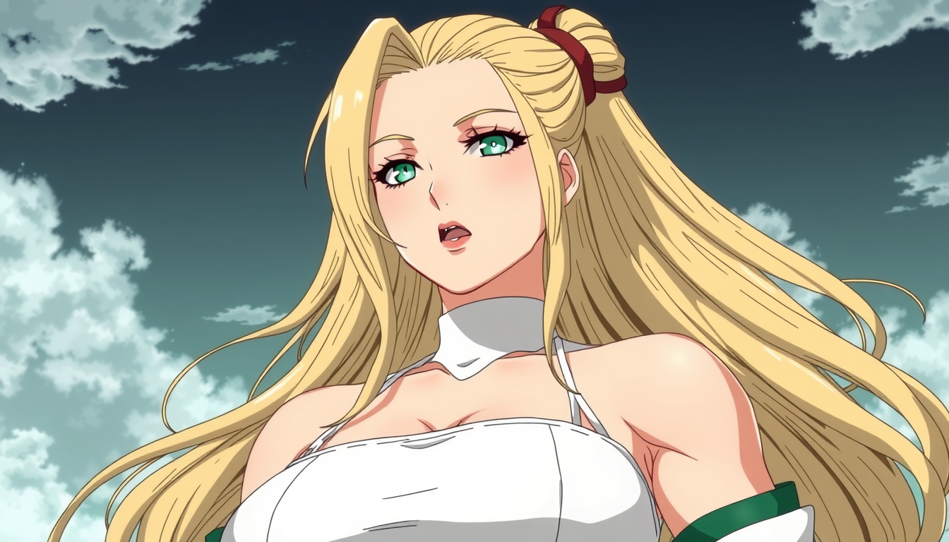 AI Art prompt example created from the prompt: tsunade with a large bust very, very large