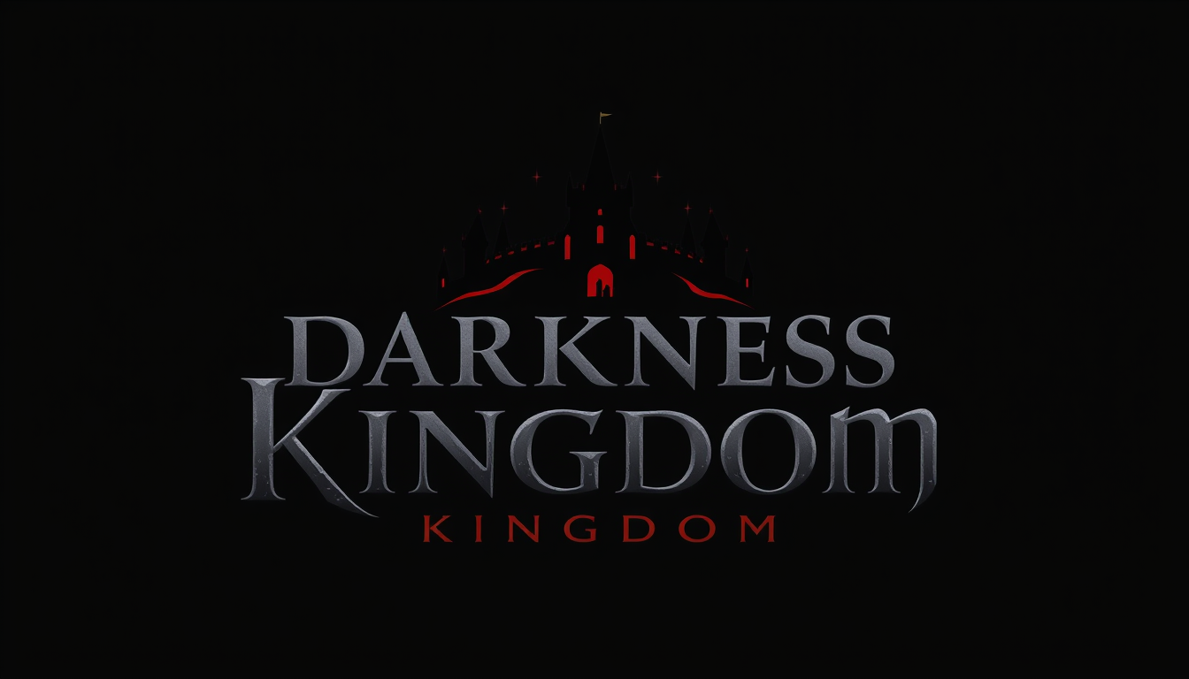 Logo idea: logo design, clean minimal mark, bold simple shapes, balanced composition, Simple dark fantasy game logo, exact title “DARKNESS OF KINGDOM”, large cle