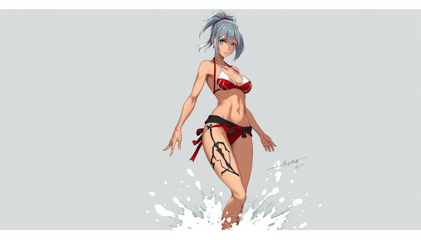 Main art studio: Una imagen de maki zenin de jujutsu kaisen de espaldas de cuerpo completo con un bikini y modo dibujo