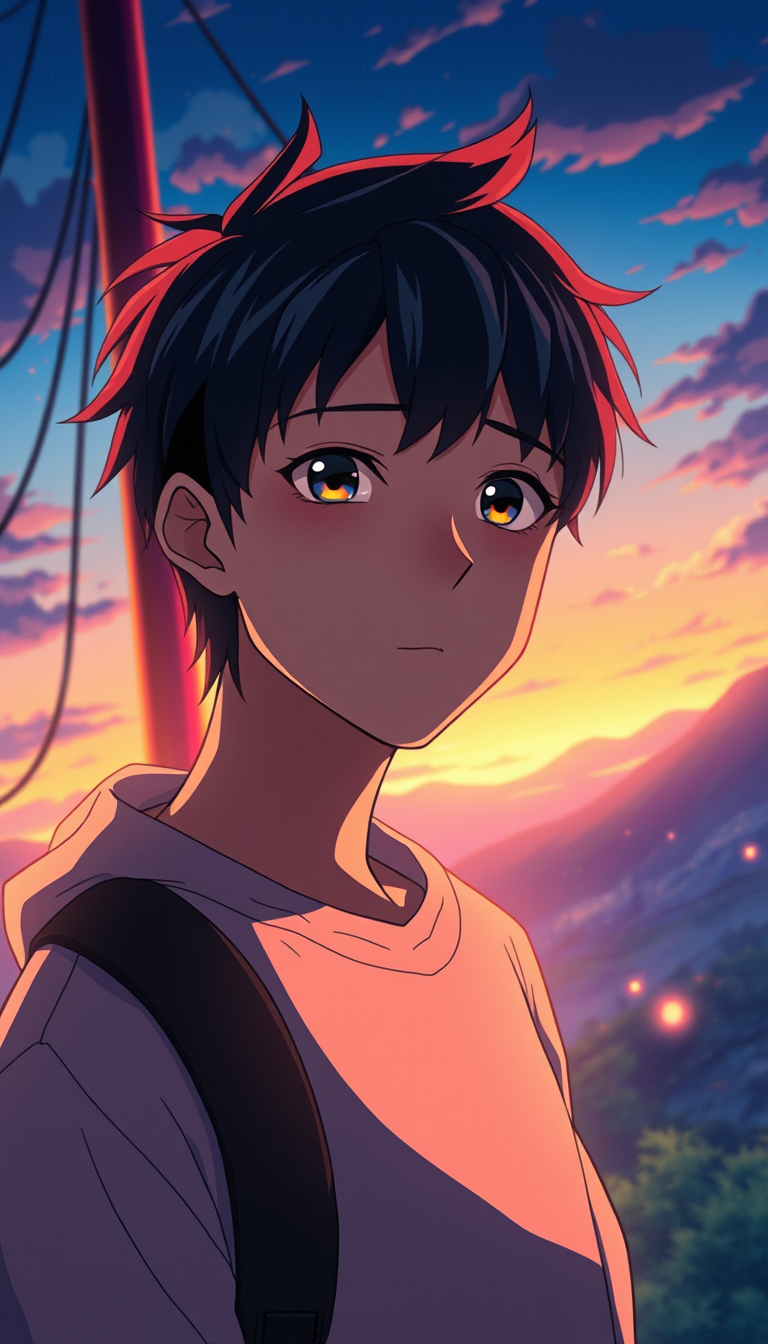 Anime idea: anime style, vibrant colors, expressive eyes, Style: 2010s anime-inspired cinematic animation, emotional indie pop, EDM, synthpop, melodic pop rap, Ja