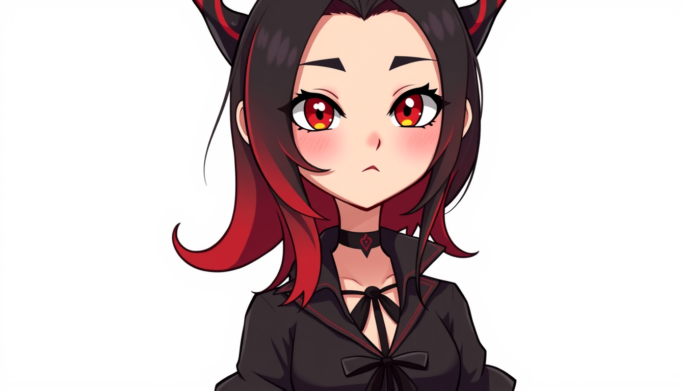 VTuber idea created from the prompt: vtuber avatar character, anime style, expressive face, streaming-ready design, A vampire girl caramel skin colour cute clothes black amd red
