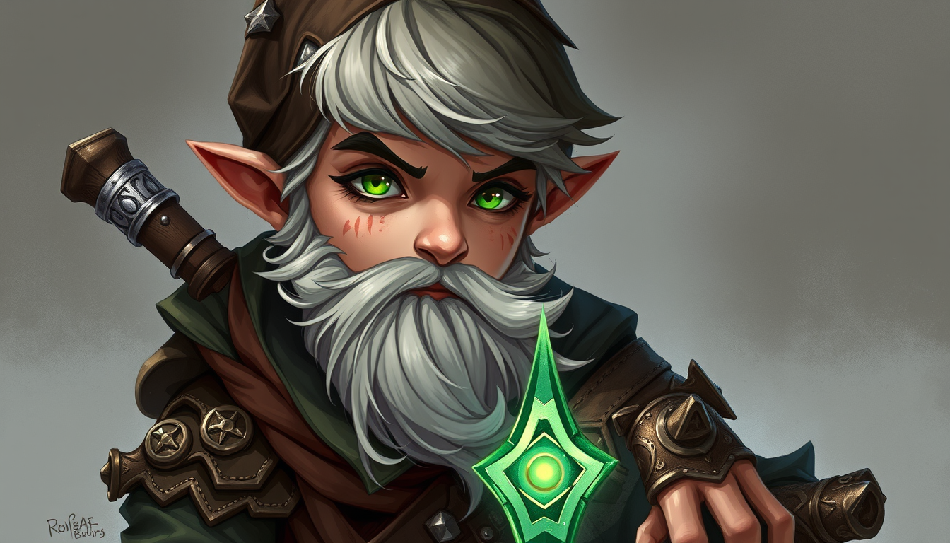 RPG Character idea created from the prompt: RPG character portrait, fantasy class outfit, detailed illustration, Jeune gnome des forets artificiere avec un oeil vert et un cache oeil s