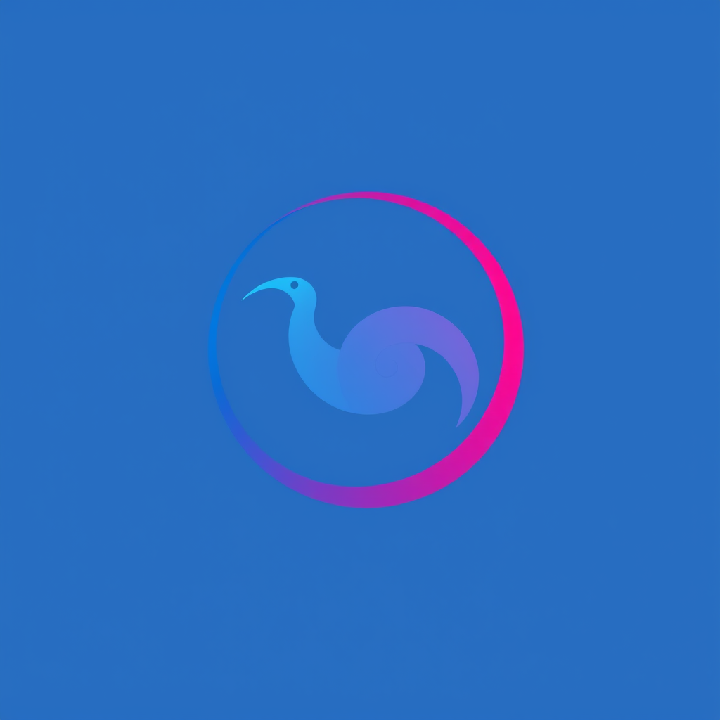 Icon idea: app icon, clean minimal symbol, bold simple shape, flat design, schnecken kreisel mit farverlauf magenta nach blau farbtiefe maximal 24 bit , crisp ic