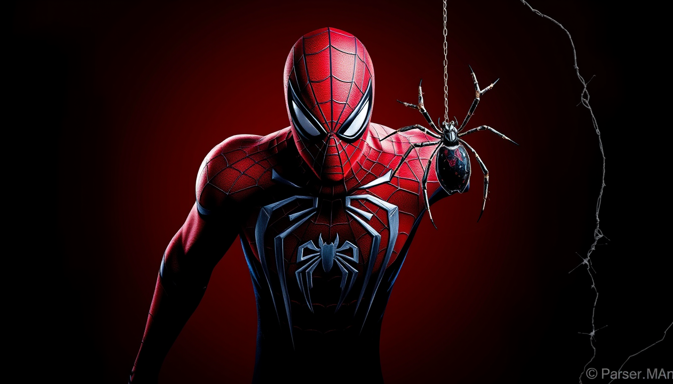 Main art studio: bro , can you please create a Pinterest-style wallpaper for my laptop's home screen of spider man ??? see , it should be like this : 3. let the backgr