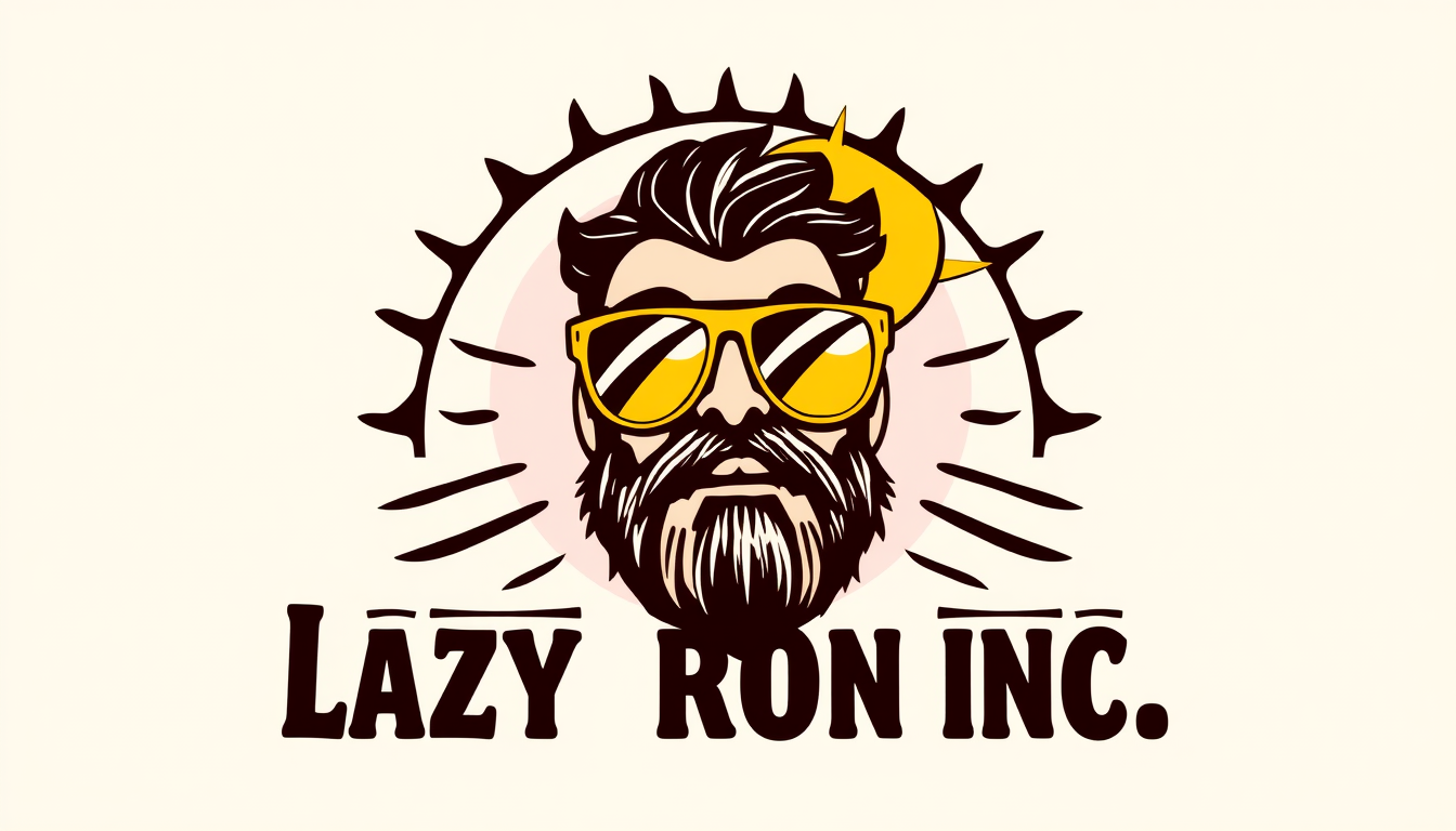 Main art studio: un logo pour le groupe de rock à la cool "Lazy Ron Inc", avec des lunettes de soleil sur le O et le Inc inscrit comme sur les logos d'entreprises, pou