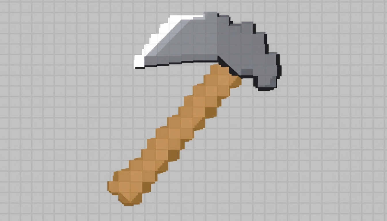 Sprites idea: pixel art game sprite, clean pixel grid, retro 16-bit palette, Minecraft-style pixel art icon of an iron multi-tool that combines a pickaxe, axe, shov