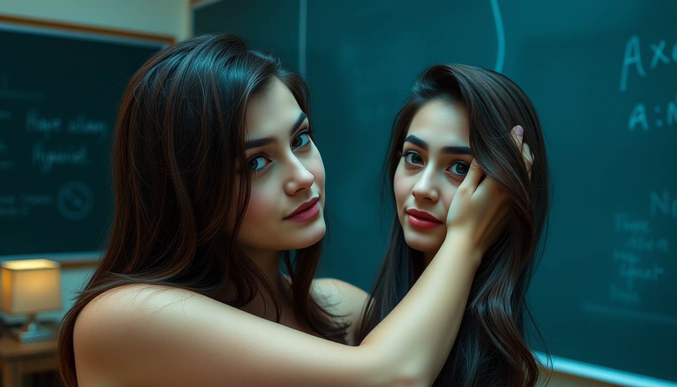 Main art studio: 20 years old female teacher you are looking me in bikni and want to hug me and seduce me looking at me in direct eyes