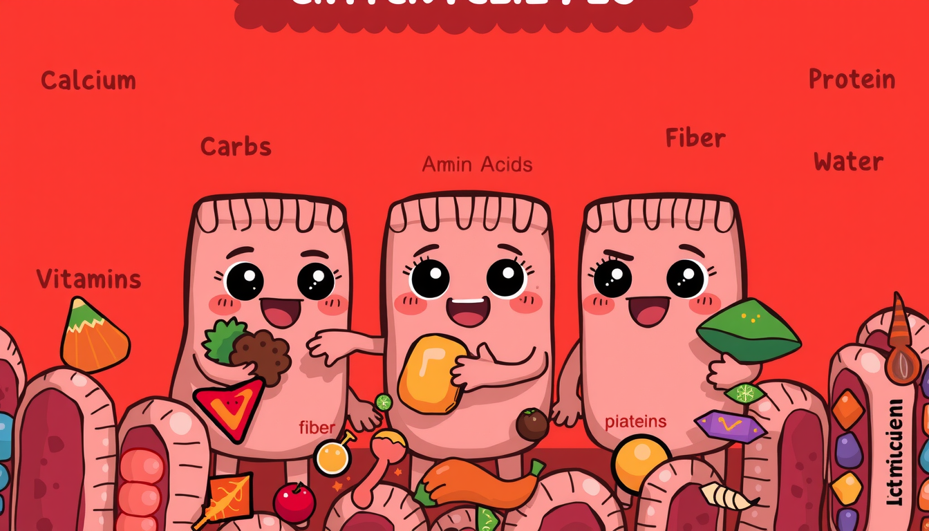 Main art studio: Animate this cute cartoon of intestinal epithelial cells (enterocytes). Keep the original style and design unchanged. Create a continuous flow of colo