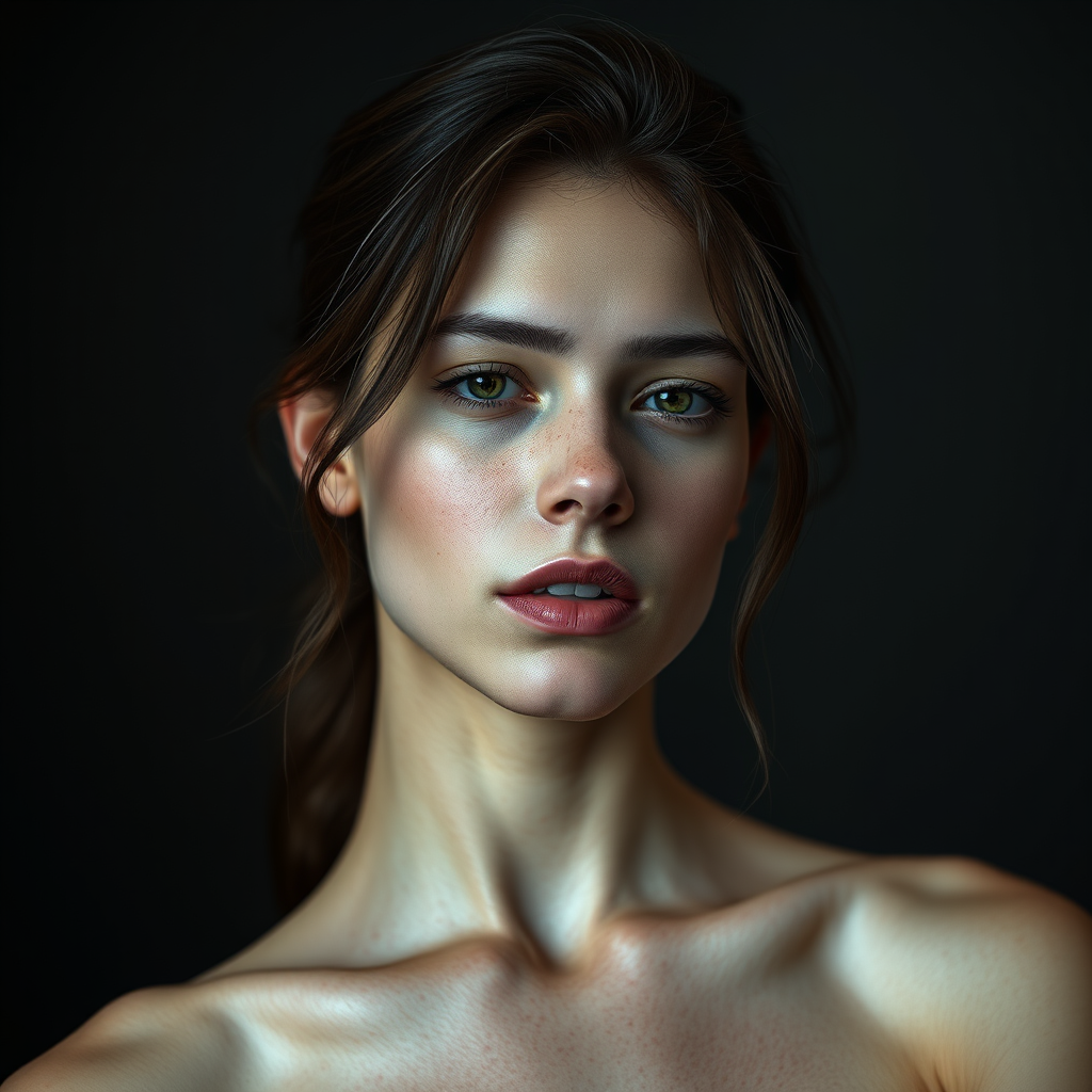 Realistic Images idea: photorealistic generated image, natural materials and skin texture, physically plausible lighting, Una chica de 18 años completamente desnuda sin ropa