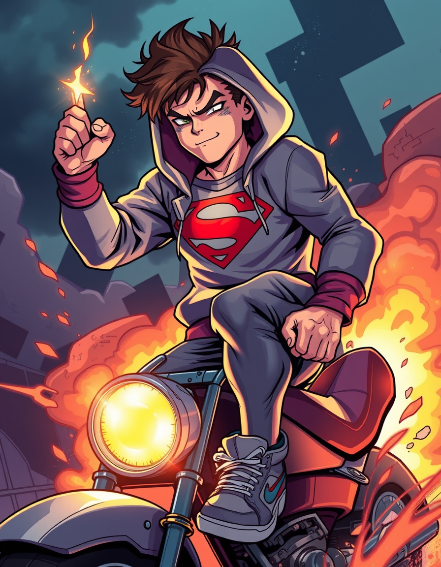 Superhero idea created from the prompt: original superhero character design, dynamic pose, bold costume, dramatic lighting, comic art energy, verschlafener Typ, ziemlich klein – Ho
