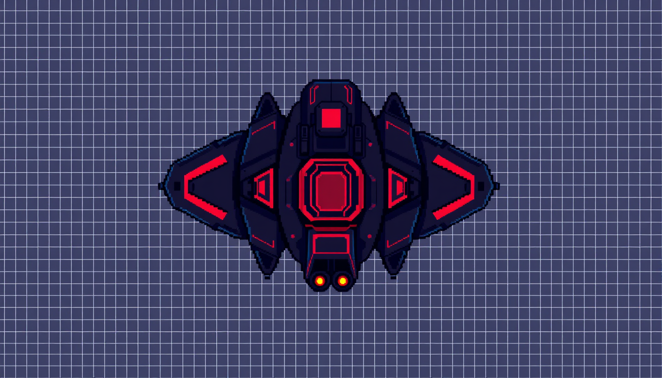 Sprite idea created from the prompt: pixel art game sprite, clean pixel grid, retro 16-bit palette, Simple futuristic enemy spaceship game sprite, top-down view, viewed directly