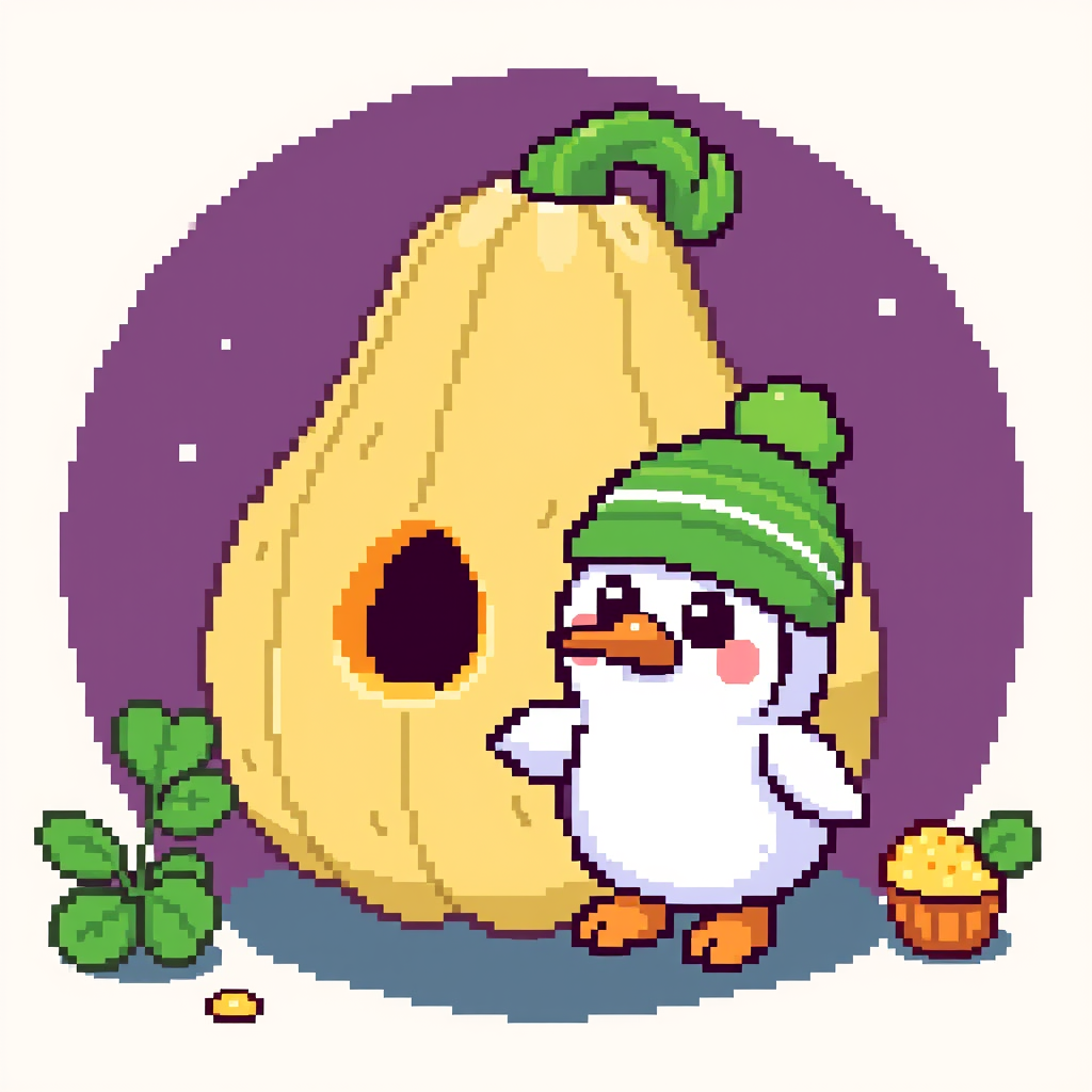 AI Pixel Art idea created from the prompt: pixel art, 32x32 sprite scale, limited palette, retro 16-bit game art, Una calabaza con un lazo verde y un gorrito con carita coquette si pe