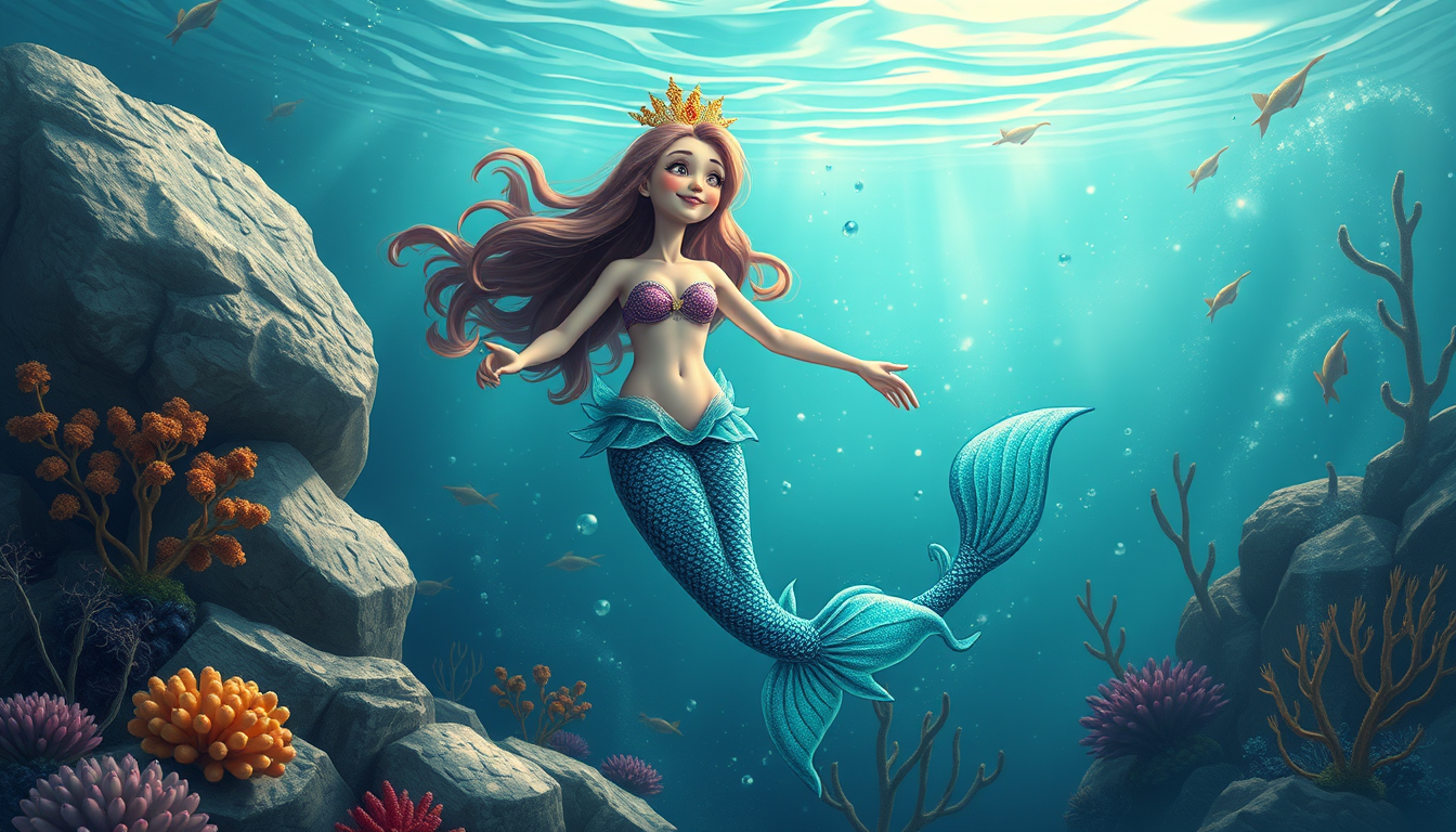 Main art studio: funny magical mermaid