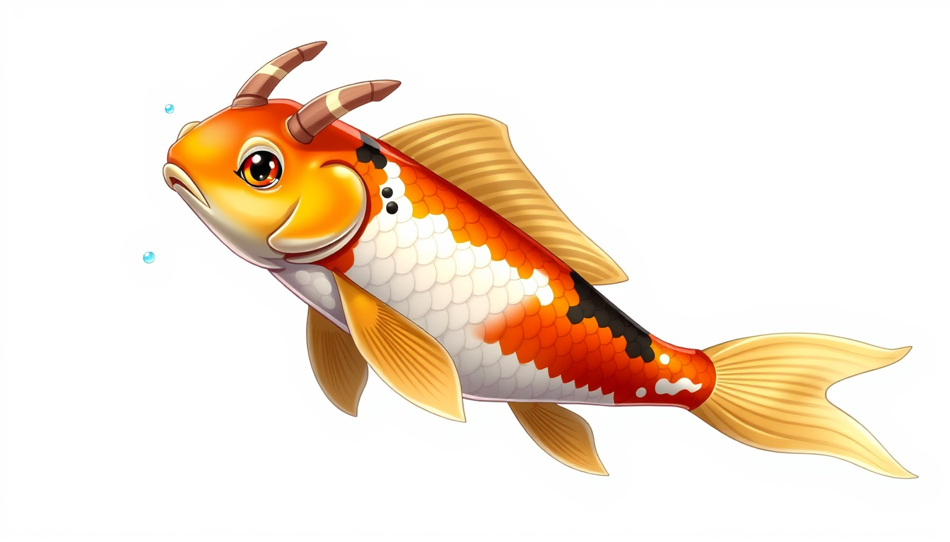 Main art studio: Original creature design for a monster-catching RPG. A Water/Dragon type koi fish that will eventually evolve into a Dragon/Flying creature. Young koi