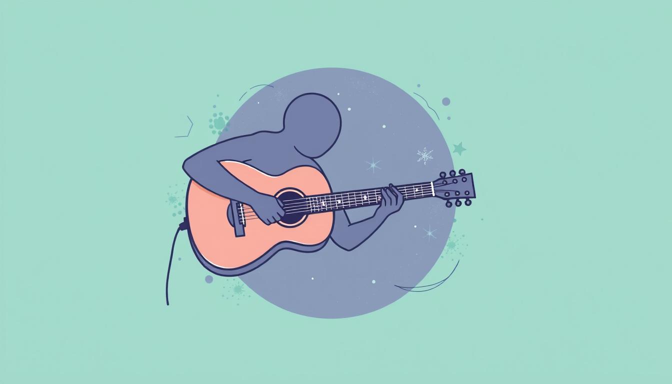 Main art studio: Make an instagram highlight icon with minimal lineart onlt. I want three elements. Guitar, drawing and concerts. Art overall. Pastel colors. Mainly pa