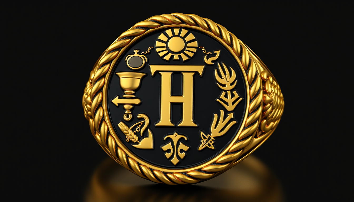 Main art studio: # FINAL PROMPT: 25 GRAM GOLD SIGNET RING OF THE YURCHENKO FAMILY Create a photorealistic, highly detailed image of a massive men's gold signet ring re